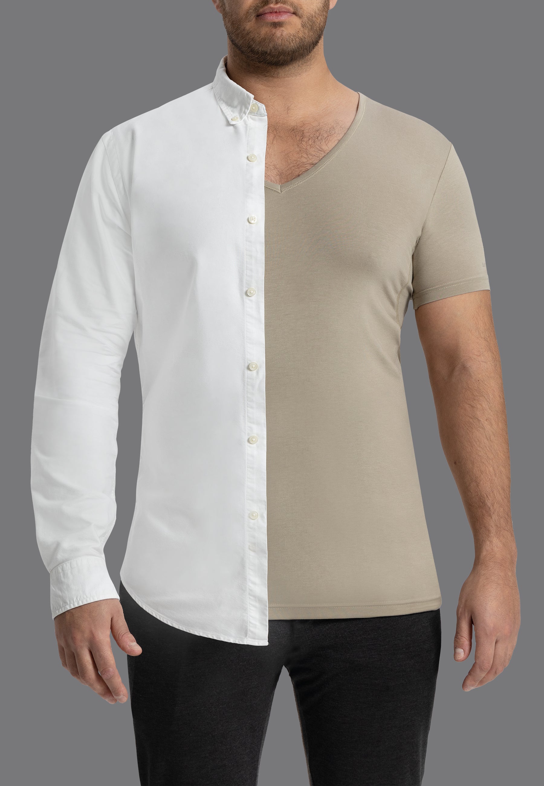 deep v neck dress shirt T-SHIRT V-NECK LONG SLEEVE - 1021C